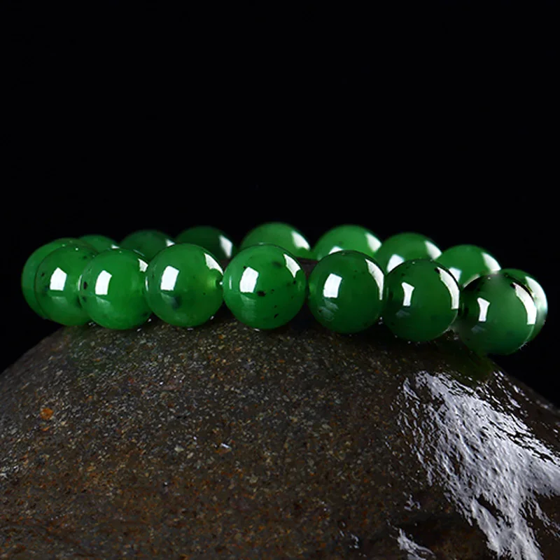 Genuine Natural Green Jade Bracelet Women Men Hetian Jades Round Stone Beads Beaded Bangles for Girlfriend Mom Gifts Jewelry