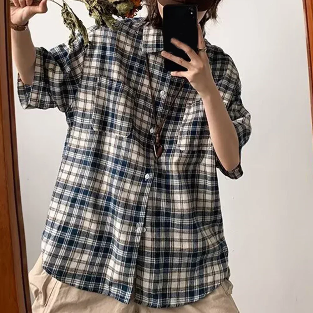 

Plaid Shirt For Men Casual Couple Loose Mens Shirt Polyester Fabric Slight Stretch All Seasons Applicable Male