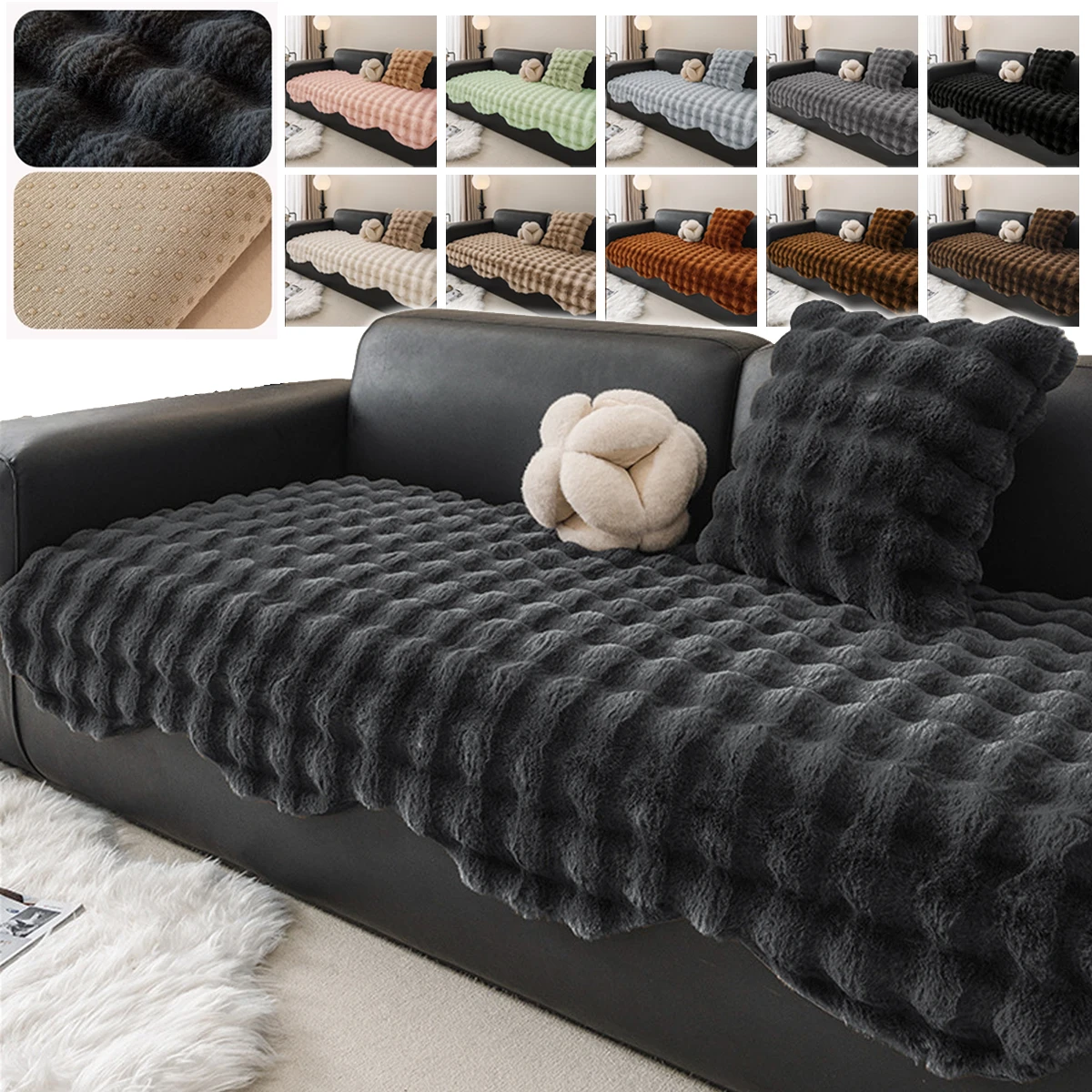 

Curve Hem Non-slip Soft Sofa Towel Couch Cushion Thicken Imitation Rabbit Fur Plush Sofa Slipcover For Living Room Home Decor