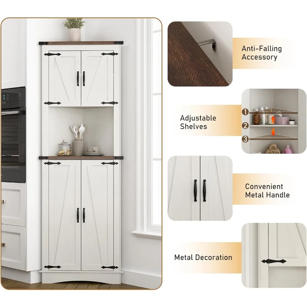 68" hoher Eckschrank mit 4 Türen und verstellbaren Regalen