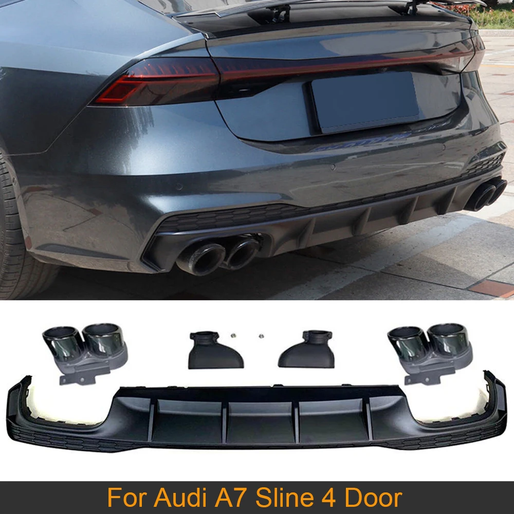 Rear Bumper Diffuser Lip For Audi A7 Sline 4 Door 2019 2020 Non S7 Car Rear Bumper Diffuser Lip Spoiler with Exhaust Tips PP