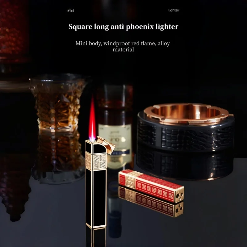 Portable MINI Square Strip Gas Lighter Metal Material Windproof Red Flame Lighter Light Luxury Fashion Women's Gift
