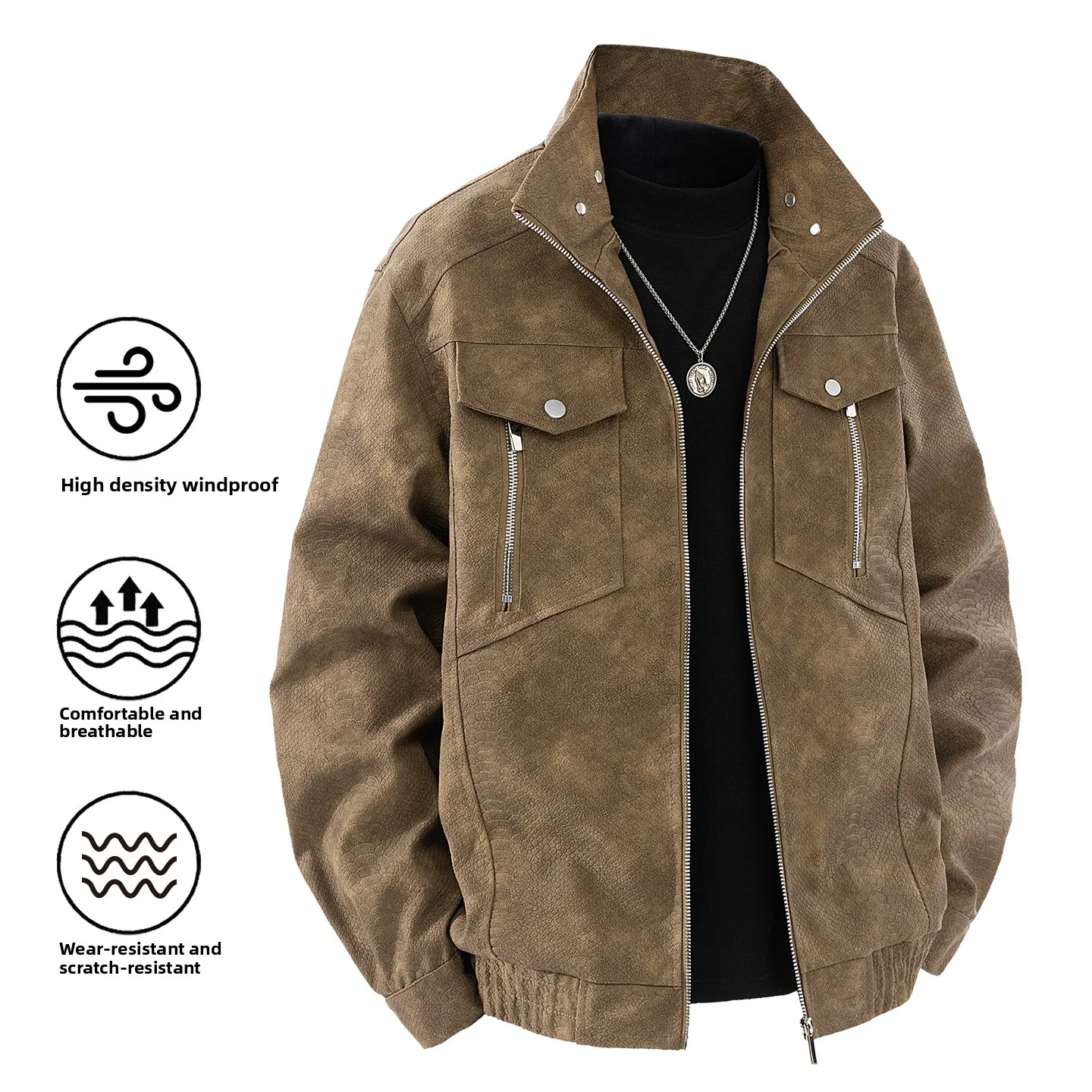 

American Sle Loose Fit Spring Autumn Men's Jaet Retro Collar PU Leather Coat Faionable Biker Jaet Casual Urban Wear