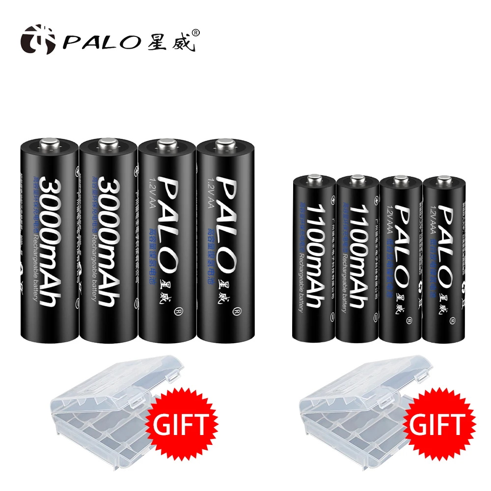 PALO 1.2V AA +AAA Rechargeable Battery 3000mAh AA LR6 Batteries 1100mAh LR3 AAA Battery+8 Slots 1.2 V AA AAA Battery Charger