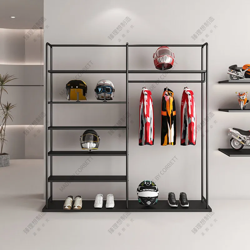 Helmet storage display rack Floor-to-ceiling motorcycle equipment cycling clothing High cabinet locomotive clothing accessories
