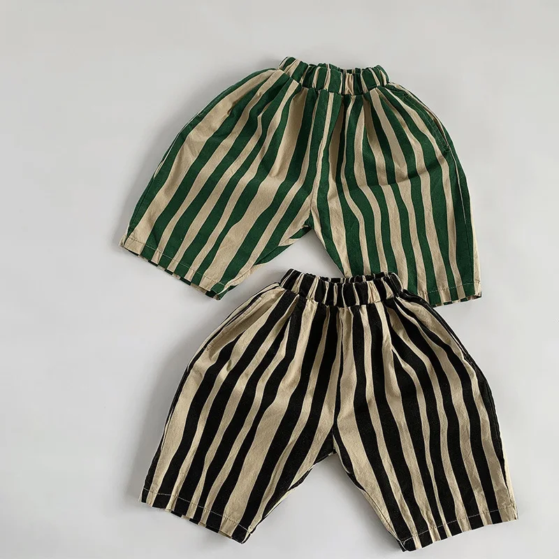 أطفال السراويل خمر الكتان القطن شريط السراويل للبنين تصميم غير رسمي السراويل المطاطية الخصر طفل صبي ملابس بناطيل أطفال