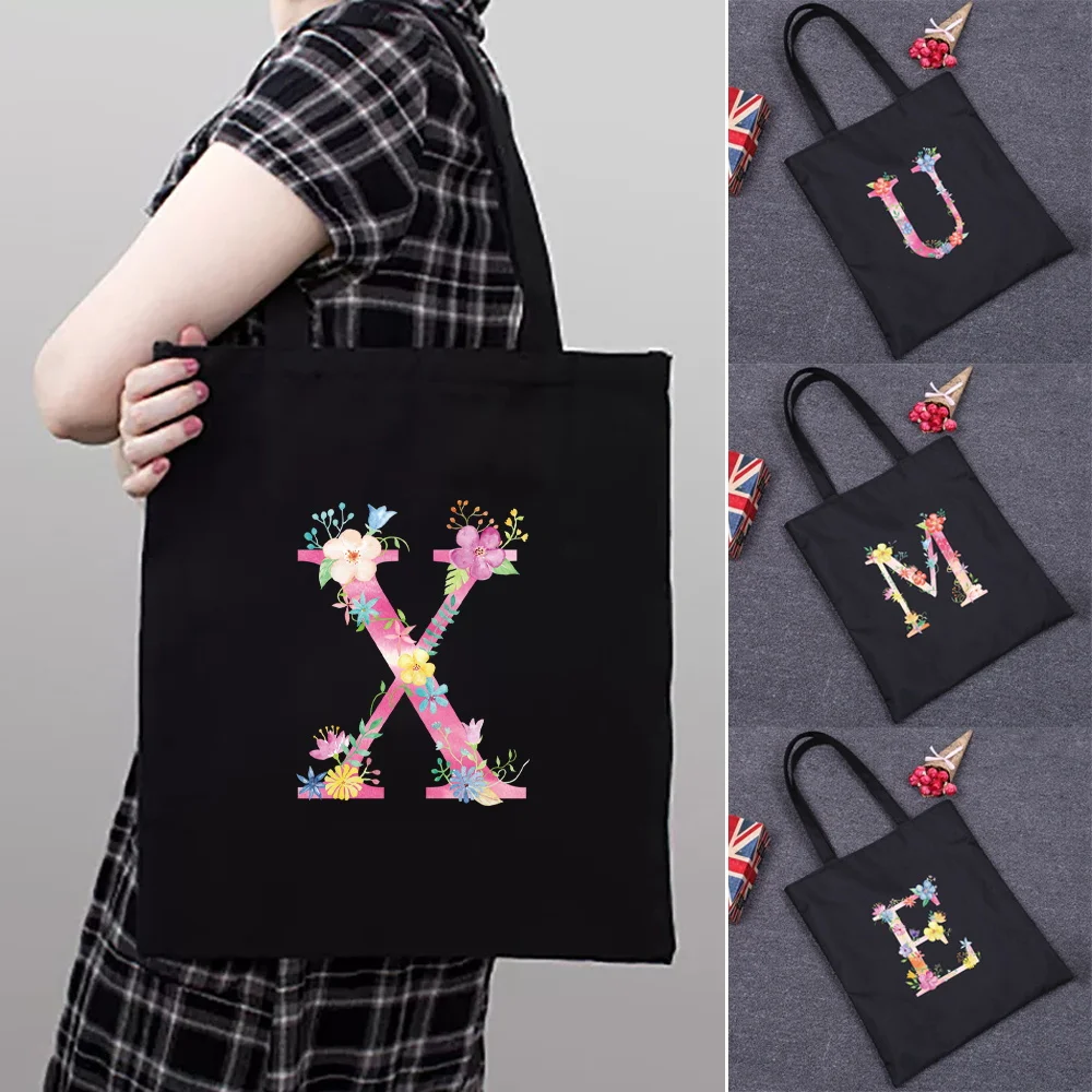 Tote Bag Women's Canvas Shopping Bag Reusable Tote Bag Pink Letter Pattern for School Grocery Store Beach Trip Women's Gifts