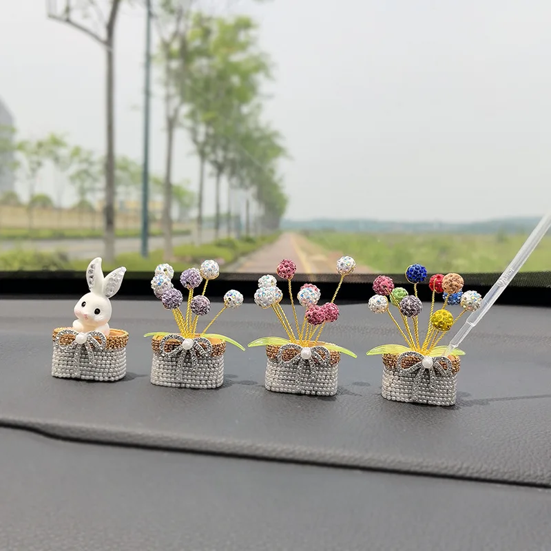 Cute Diamond Stars Car Dashboard Accessories Fun Rabbit Decor Interior Ornaments Fairy Garden Home Car Gifts