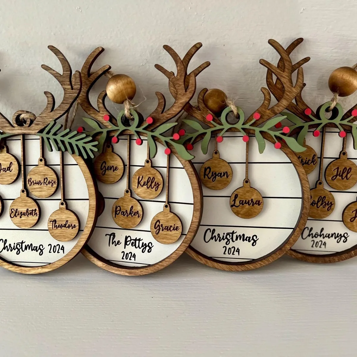 

Christmas Wooden Ornaments DIY Creative Reindeer Bow Knot Multi-Name Decoration for Christmas Tree Cross-Border