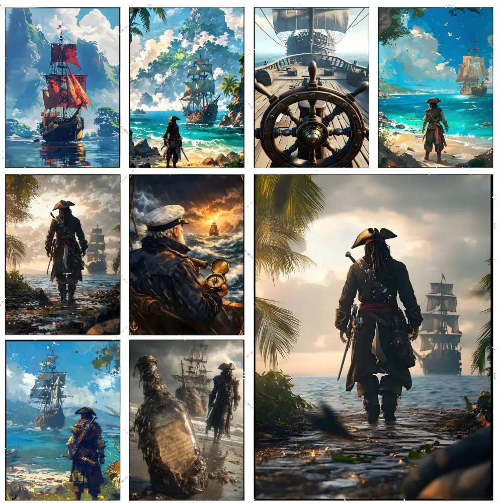Adventure Theme Caribbean Pirate Ship Poster Premium Decor Art & Gift for Household Lounge Home Ornaments