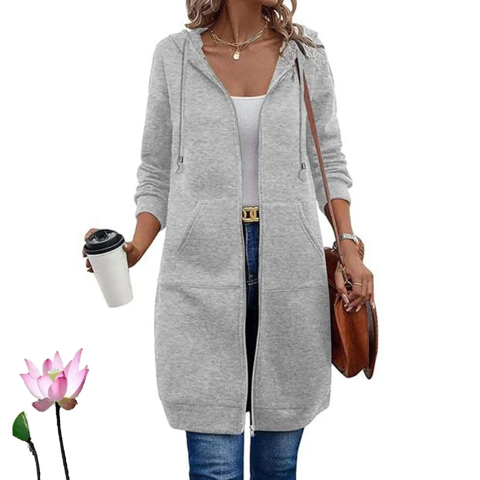 الخريف طويل Sve سترة المرأة Thiened سترة معطف طويل مقنعين Jaet متوسطة طول البلوز المخملية المواد لون نقي