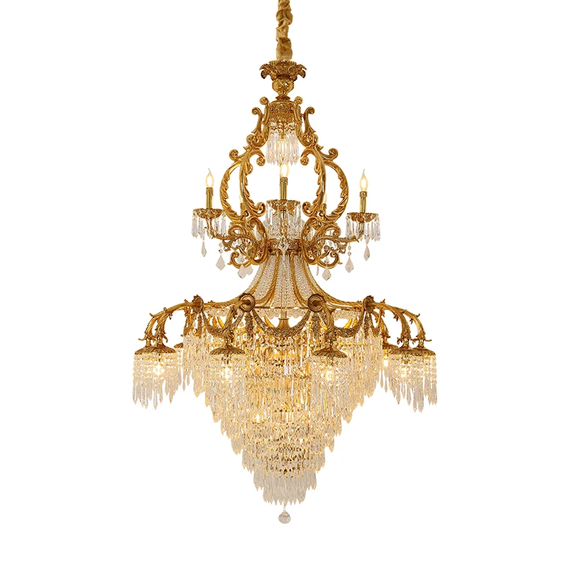 European Villa Duplex Living Room Brass Big Chandelier Lamp French Hotel Lobby Banquet Hall Copper Pendant Light