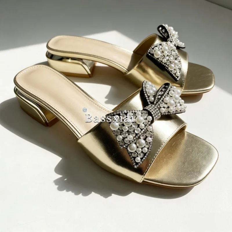 Colorful Sequins Diamond Flower Women's Mules Summer Slip-on Open Toe Concise Style Outwear Slippers view 4