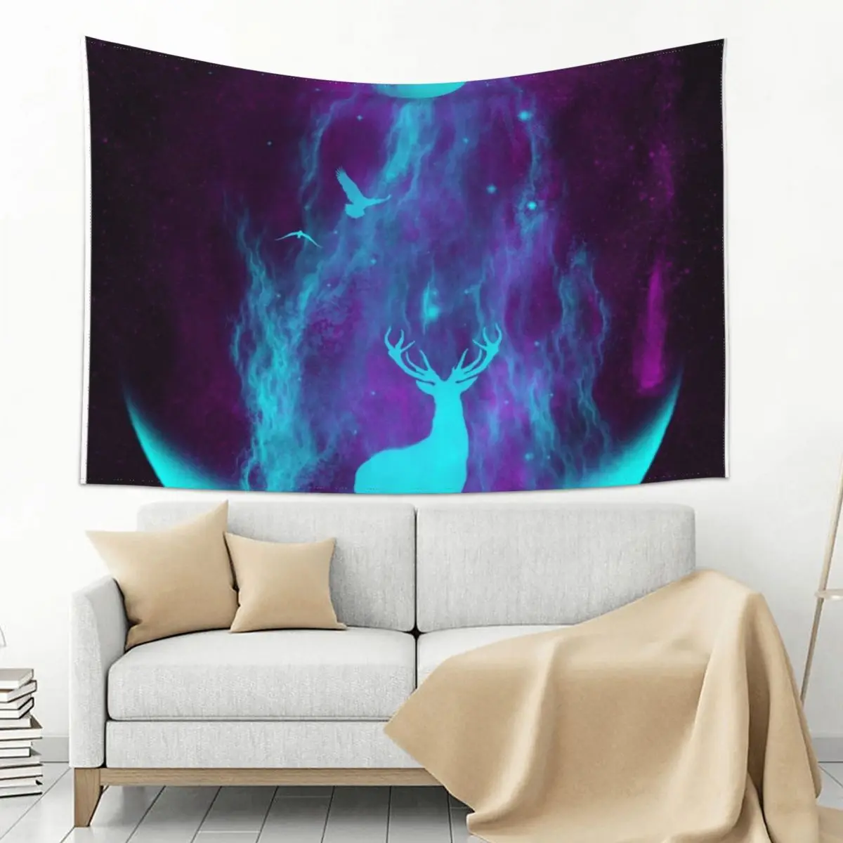

Enlightened Forest: Neon Deer Tapestry Home Decor Accessories Bedroom Decor Aesthetic Home Decorations Room Decorations Tapestry