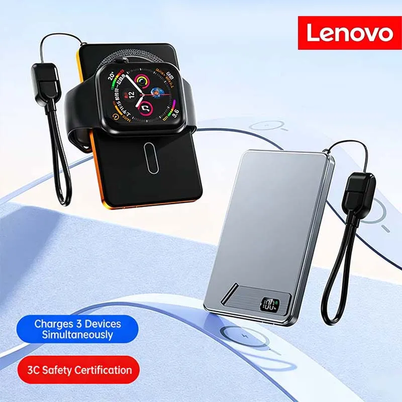 

Ультратонкий магнитный повербанк Lenovo из сплава с беспроводной быстрой зарядкой для iPhone 17, резервный аккумулятор для Magsafe Xiaomi