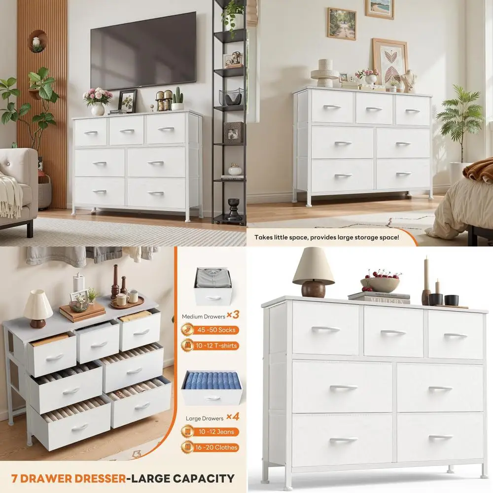 

Fabric Storage Tower Organizer for Bedroom, Closet, Hallway, and Entryway - Tall Chest with Steel and Wood Top, White