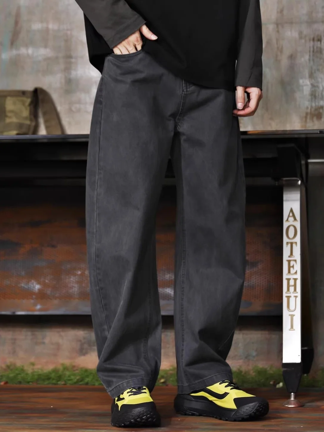 

Мужские широкие брюки из чистого хлопка на весну-осень, свободные, прямые, в американском ретро-стиле, с широкими штанинами, большие размеры