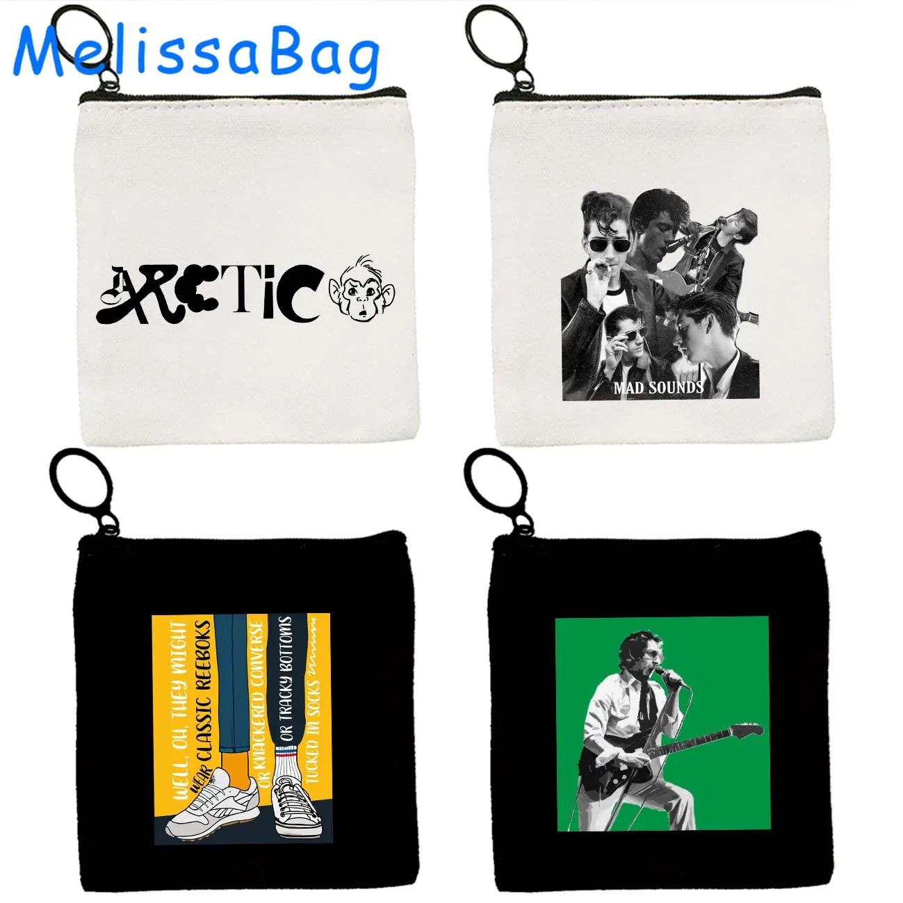 Arctic Monkeys Sound Wave Rock Band Cute Fan Gifts Canvas Coin Purse Small Square Bag Key Storage Card Bag Cartoon Wallet Zipper