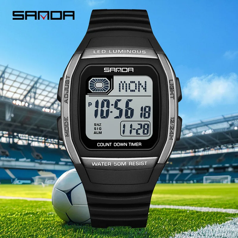 

SANDA 2208 multifunctional student electronic watch 5ATM waterproof LED night light stopwatch timer alarm clock hourly clock