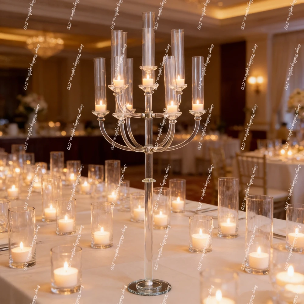 1-12pcs H130cm  9 arms Clear Wedding Table Centerpiece Event Glass Flower Stand Center pieces for Wedding Stage Prop