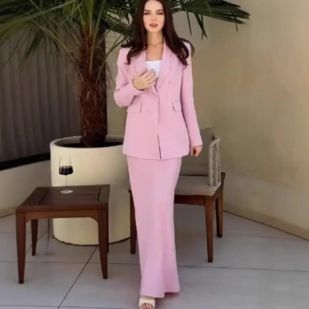 

Temperature and Fashionable New Commuting Casual Jacket Pink V-neck Suit