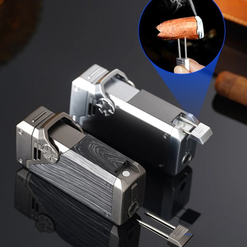 Hot Selling New Multi-functional Cigar Lighter with Cigar Cutter Straight Blue Flame Lighter Gift Cross-border Hot Selling Item