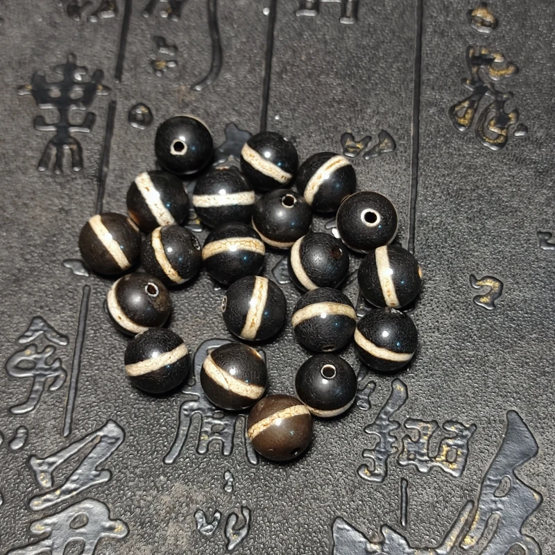 2Pcs/Lot Fire Offering Type Round Bead Black/White 1 line Totem Old Agate Dzi Beads for Men&Women Amulet Jewelry Making