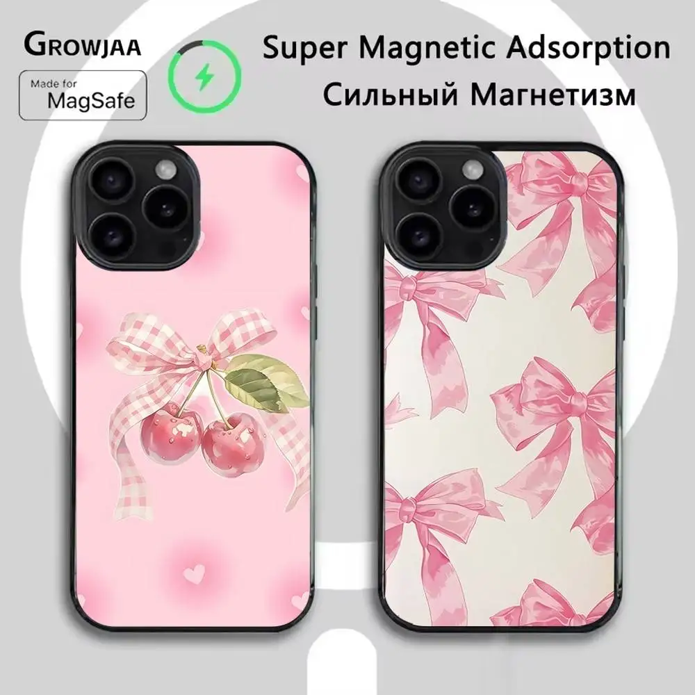 

Korean Cute Pink Bow Phone Case For iPhone 16e,16,15,14,13,12,11,Plus,Pro,Max,Mini Magsafe Magnetic Wireless Charging