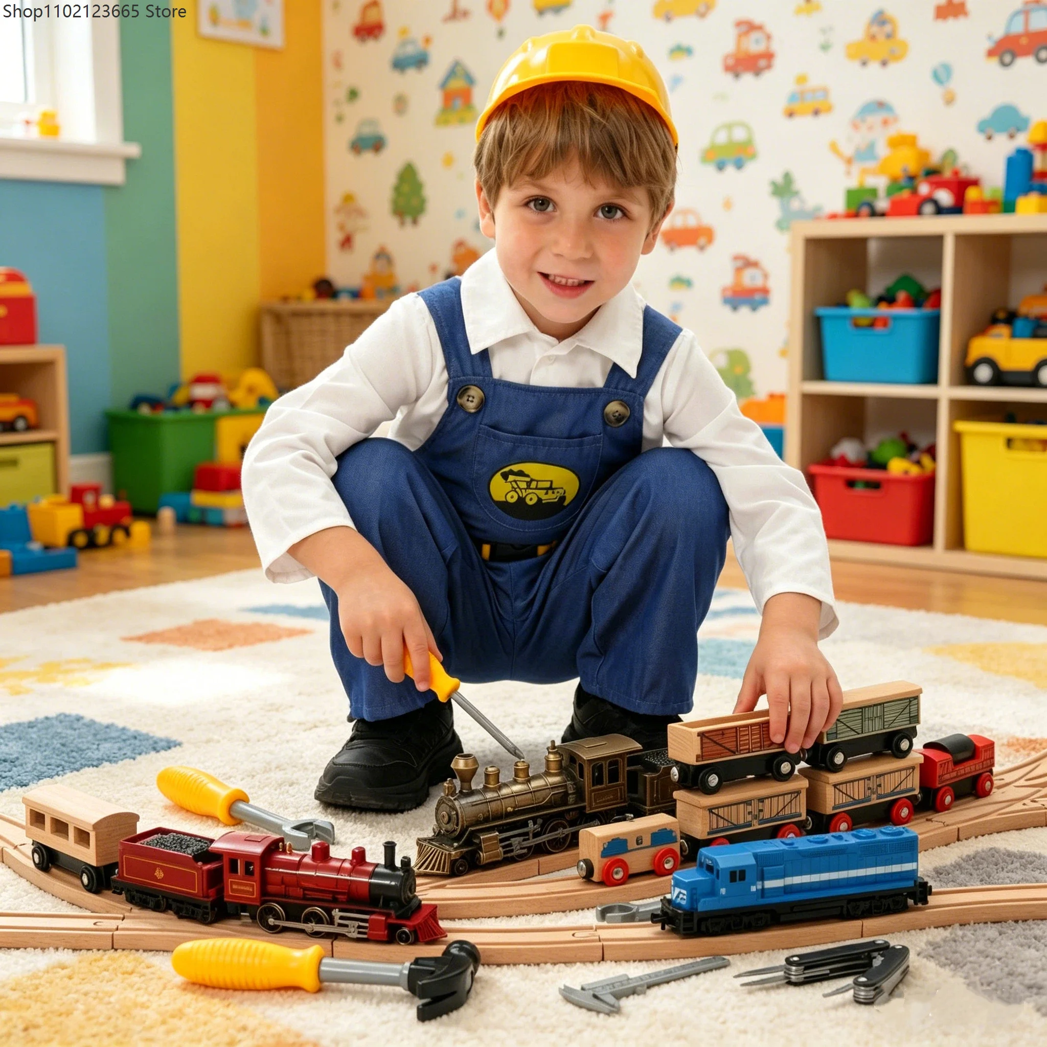

Niños Cosplay Engineer Rompers Blue Train Mechanic Profession Cos Costumes For Enfant Niño Fancy Halloween Purim Party Wear 2026