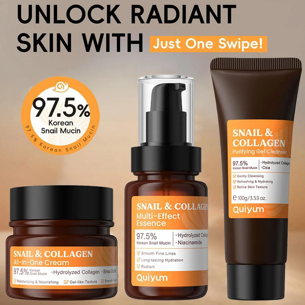 Snail Mucin & Collagen Multi‑Effect Essence Collagen Purifying Gel Cleanser Face Cream Moisturizing Smoothing Nourishing Care