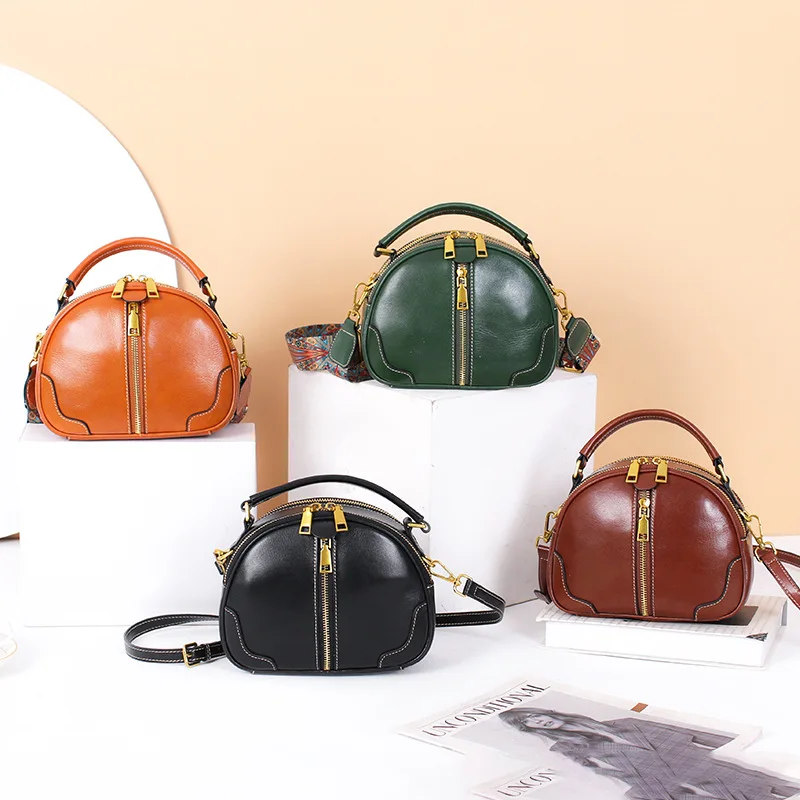 2023 New Genuine Leather Women\'s Bag Crossbody Retro Small Popular Shoulder Handbag Lady Soft Cowhide Casual Designer Shell Bag