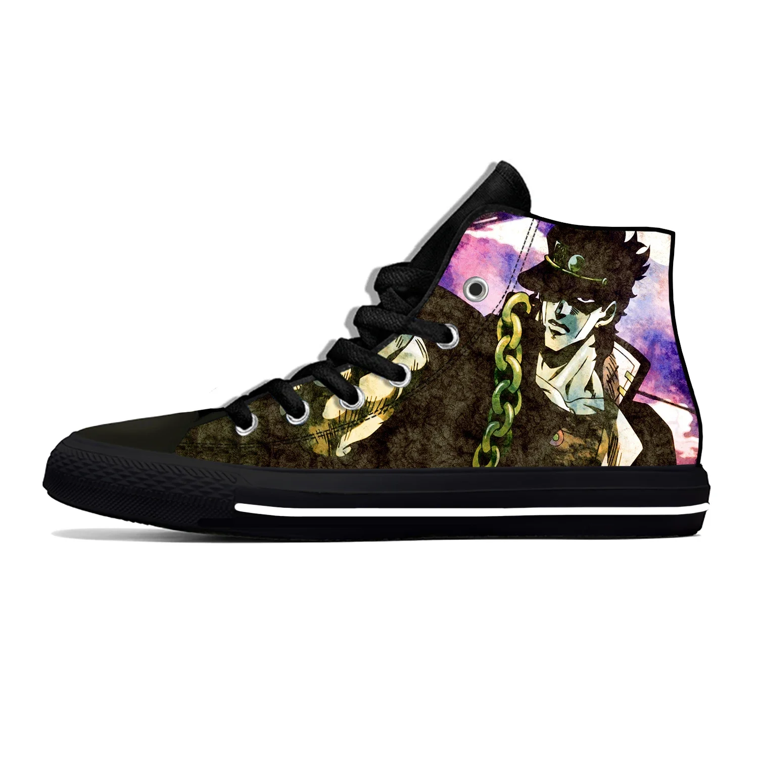 Sepatu kain kasual Kujo Jotaro petualangan aneh Anime Jepang atasan tinggi ringan bersirkulasi cetak 3D Sneakers Pria Wanita