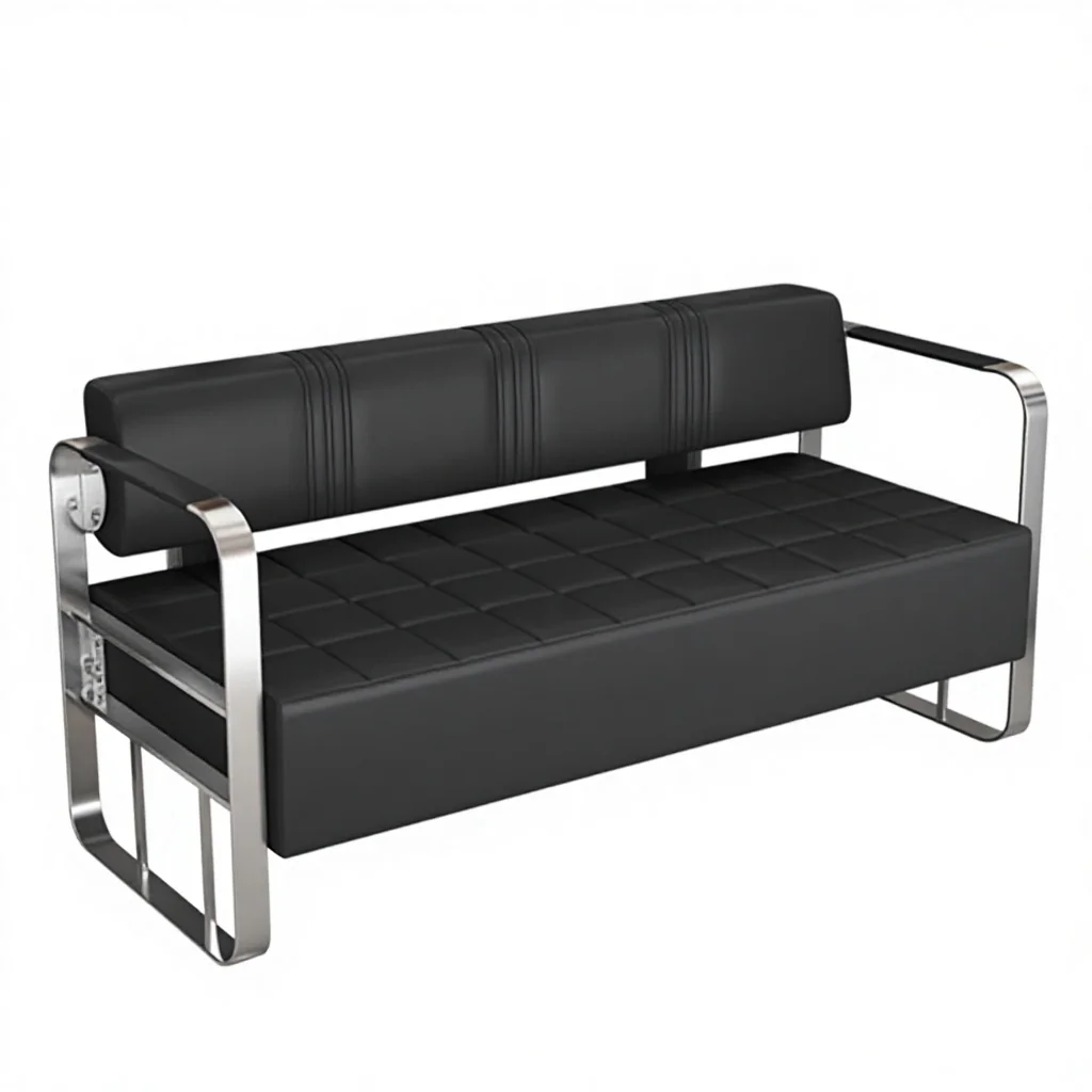 

High Quality Modern Sofa Chair for Barbershop and Beauty Salon Stainless Steel Long Chair Soft Simple Waiting Furniture