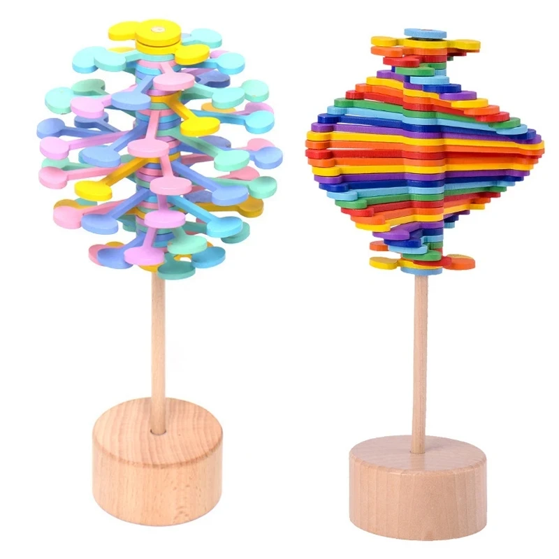 

Wooden Colorful Spiral Lollipop Toy Rotating Spin Magic Wand Stress Relief Toy Home Decor Adults Children Antistress Gift