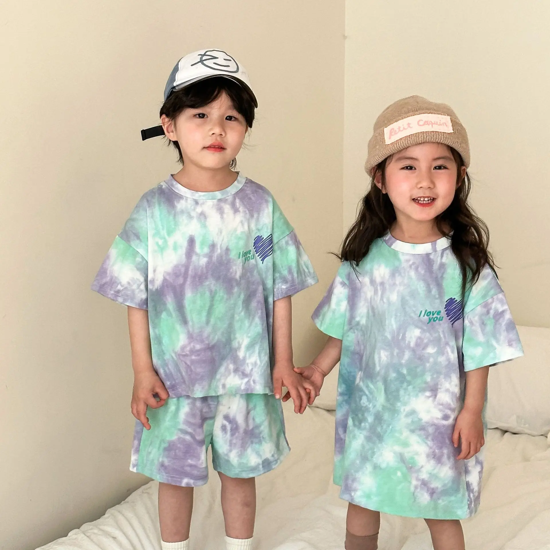 Brother Sister Clothes 2024 Summer New Baby Boy's Suit Tie-dyed Girls' T-shirt Dress Casual All match Streetwear 1-10 years old