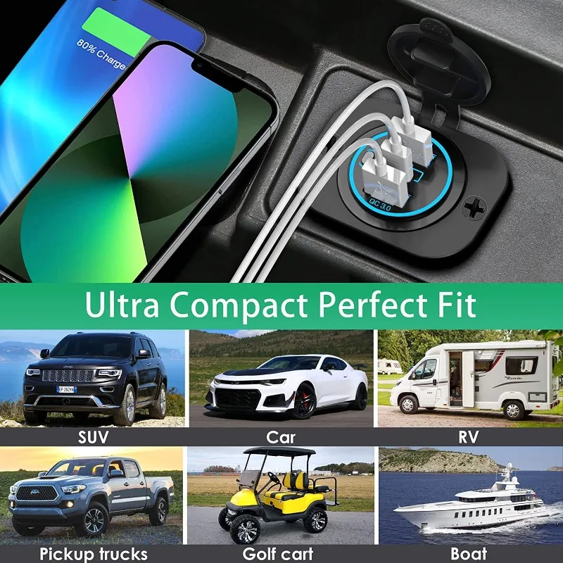 شاحن سيارة QC3.0 ذو 3 منافذ مع مفتاح طاقة، محطة شحن متعددة الوظائف من أمازون رائجة البيع، حماية IC الذكية للأمان #4