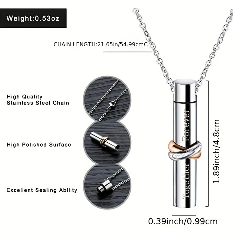 Infinity Cylinder Cremation Jewelry Urn Pendant Necklace for Women Men Memorial Lockets Stainless Steel Urn Necklace