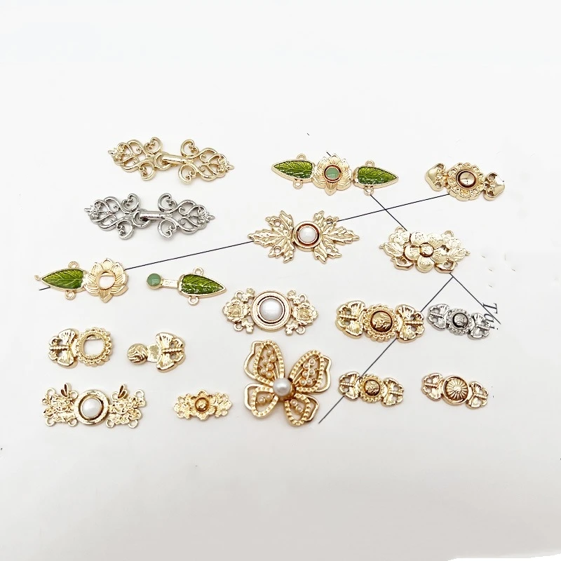 5pcs Metal Frog Clasps for Hanfu, Traditional Chinese Collar Buttons for Mother-Child Tang Suit