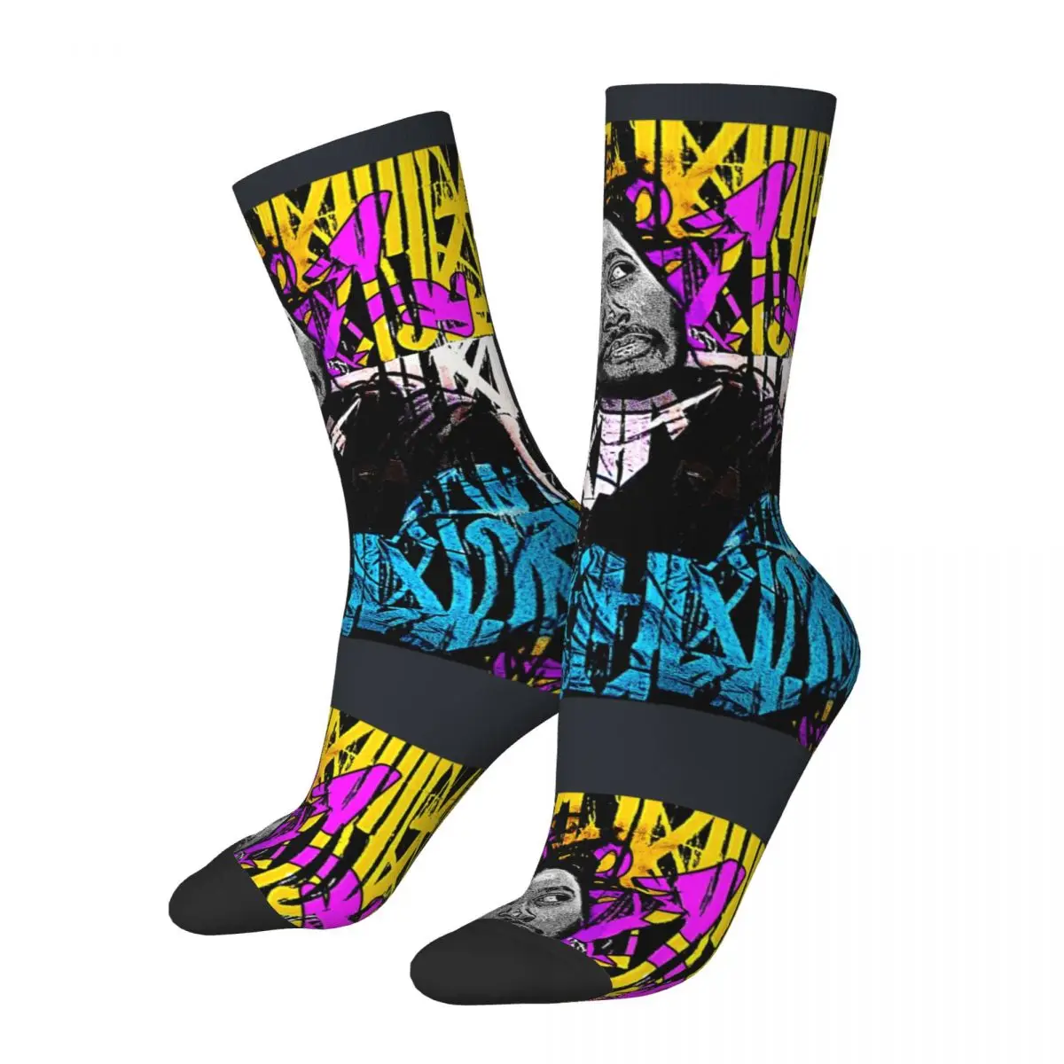 Dirty Graffiti Yellow And Blue Men's Socks hip hop urban modern Hip Hop Seamless Crew Sock Gift Printed official-website fugees