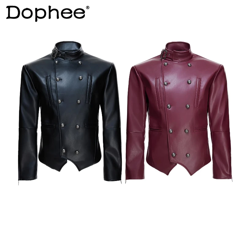 

2026 Spring New Fashion Double-Breasted Slim Faux Leather Jackets Long-Sleeve Coats Masculinity Handsome Faux Leather Jackets