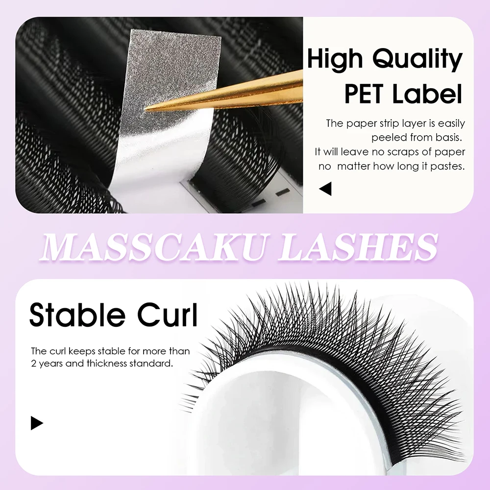 Wholesale MASSCAKU C D Curl Korea PBT Fiber YY Shaped Eyelashes 3D Effect Hand-woven Triple Split Tips Y Design Lashes in Stock