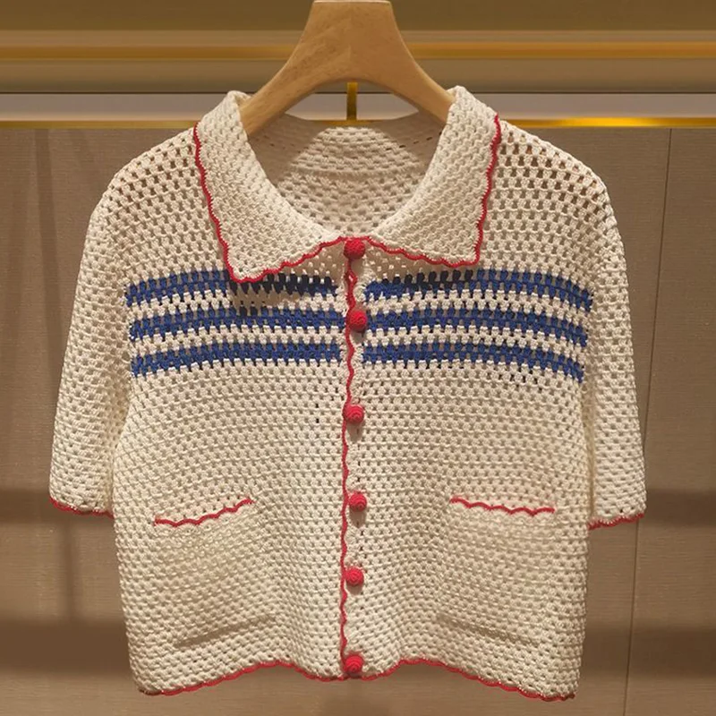 

Женский вязаный свитер Ele ort Ne, лето 2022, вязаный крючком дизайн, модный тонкий женский топ