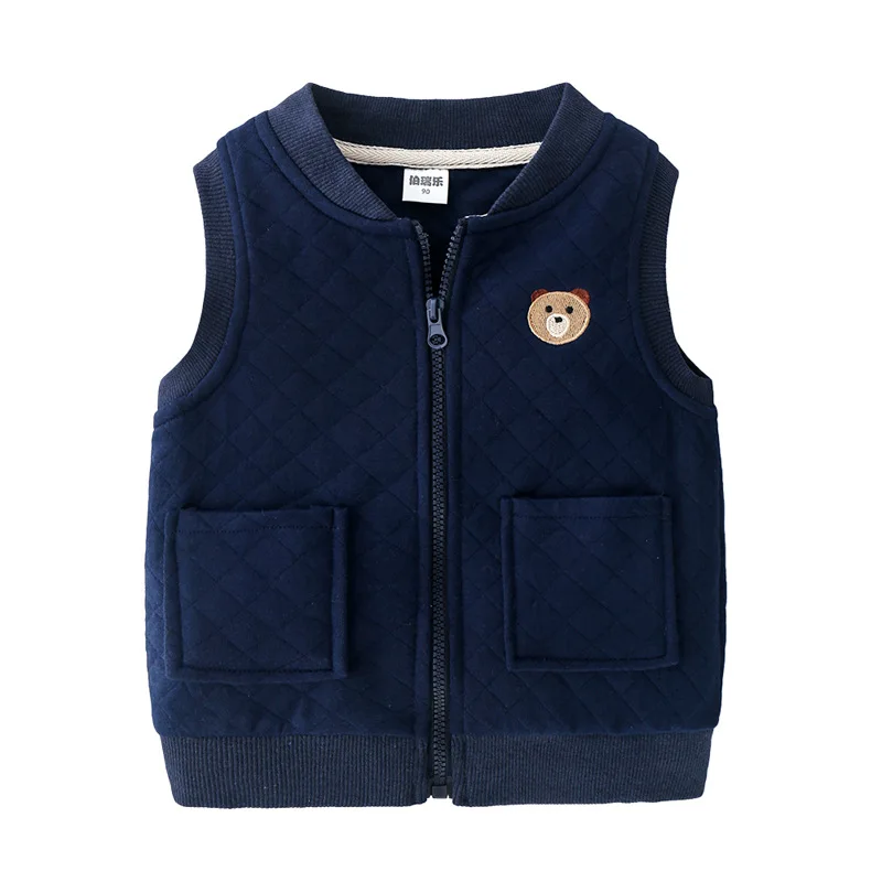 Boy Grey Waistcoat 2-8Y Children\'s Vest Cardigan Cotton with Pocket Sleeveless Vests Clothes Winter School Clothing Navy Blue