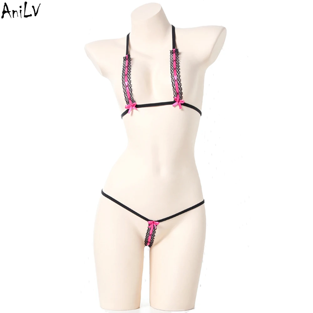 AniLV Office Lady Lace Sexy Underwear Set Womem Hot Temptation Lingerie Halter Bikini Outfit Erotic Costumes