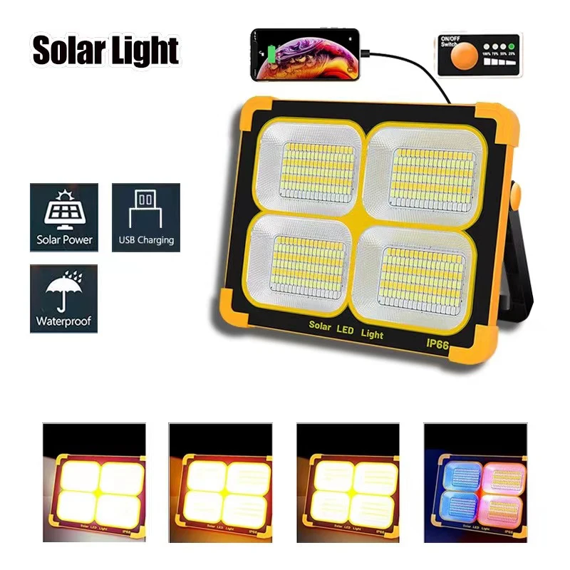 New Rechargeable Solar Flood Light Outdoor Portable LED Reflector Spotlight Rechargeable Projector Floodlight Construction Lamp