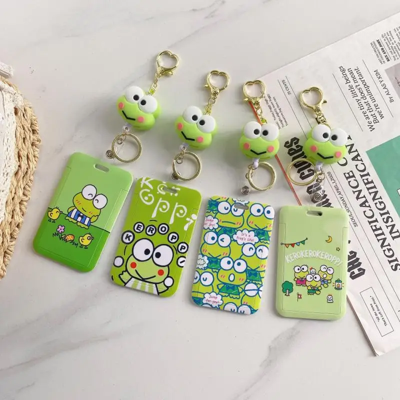 Sanrio KEROKERO KEROPPI Cute Frog Student Card Holder Kawaii Creative Retractable Card Holder Bus Card Access Card Holder