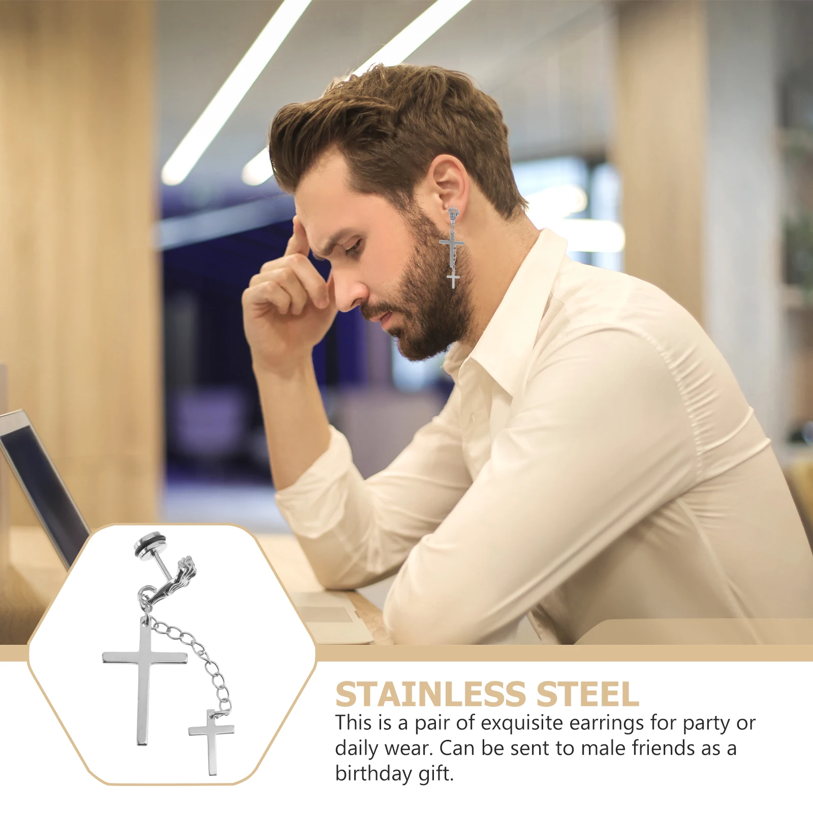 

Stylish Titanium Steel Earrings For Men Fashionable Male Accessories Cross Eardrop Graduation Prom Daily Wear Gift