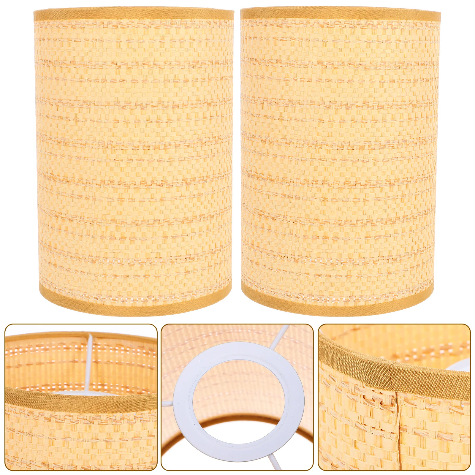 

2pcs Rattan Woven Shades E27 E14 Drum Style Floor Table Shade Cover For Indoor Decor Bohemian Lighting Rattan Lamp Shade Floor