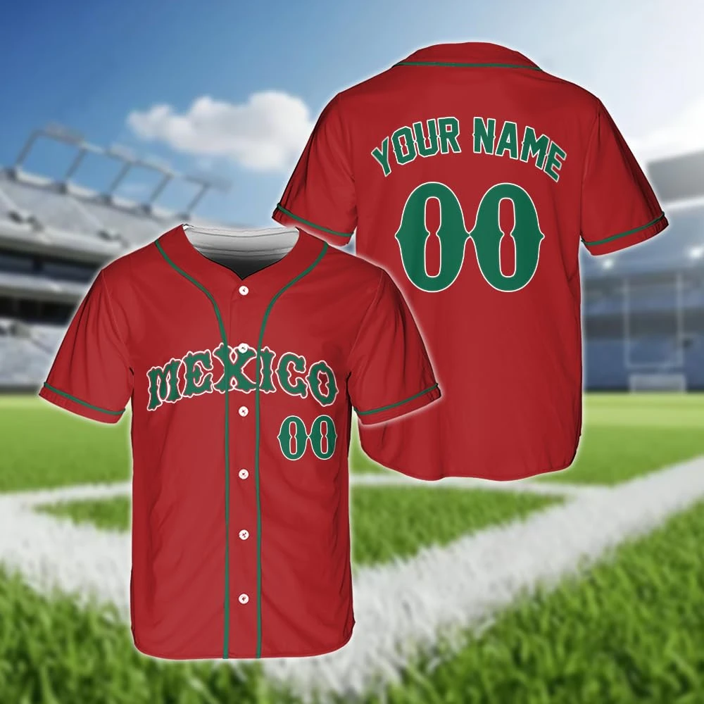 

Hot Custom Mexico Baseball Jersey, Mexican Flag Button Up Short Sleeve Latino Sports Jersey Shirts For Team Name Number Shirts