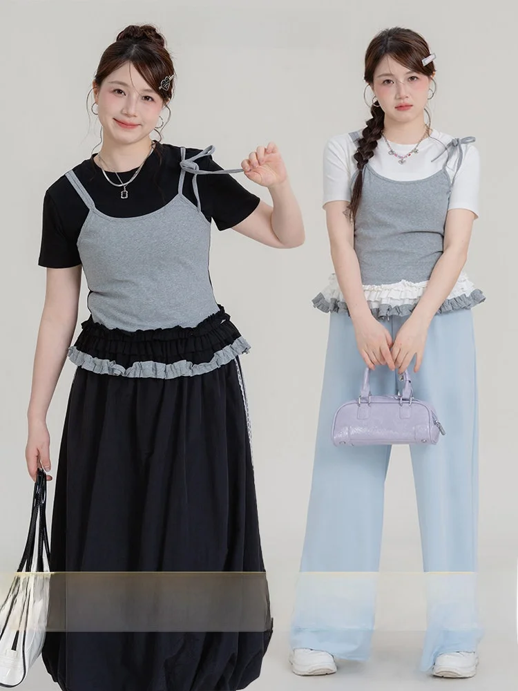 

Heynew plus Size Women's T-irt Color Blo ort Sve Strap Design Summer Splice mmet Top Casual Commute Sle